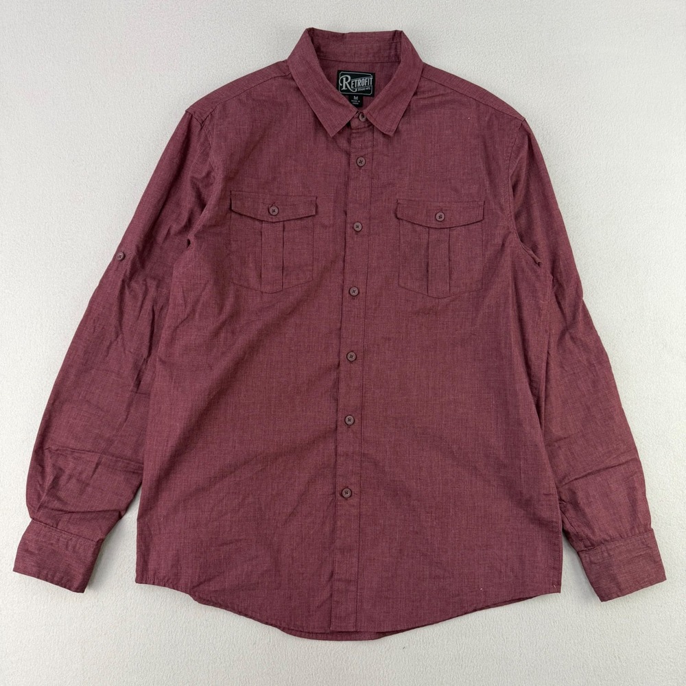 Retrofit Brand MFG Button Down Shirt Mens M Maroon Casual Double Pocket